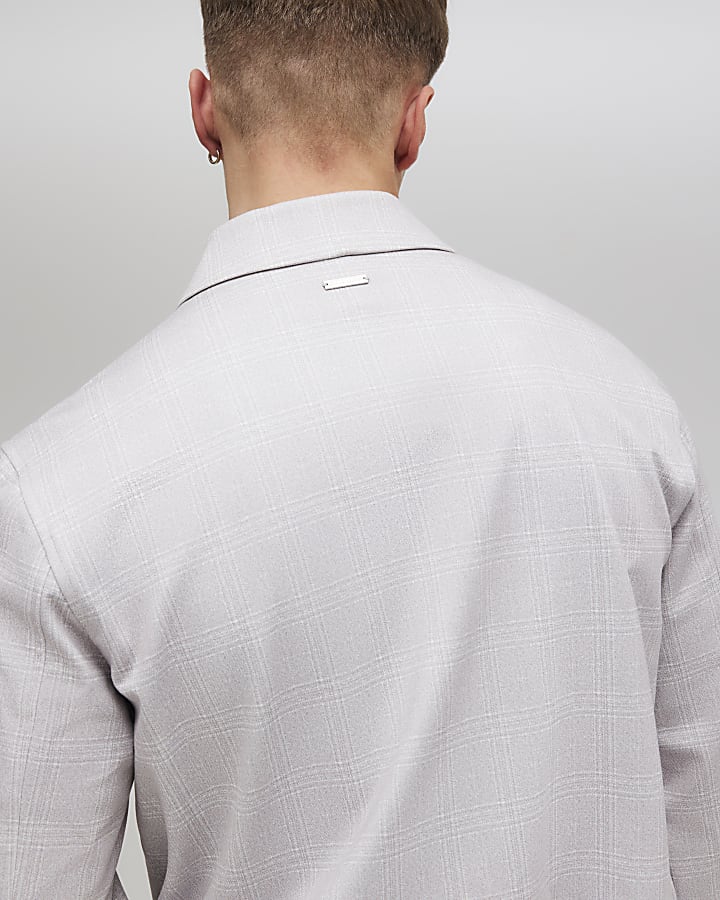 Beige Slim Fit Check Jacket