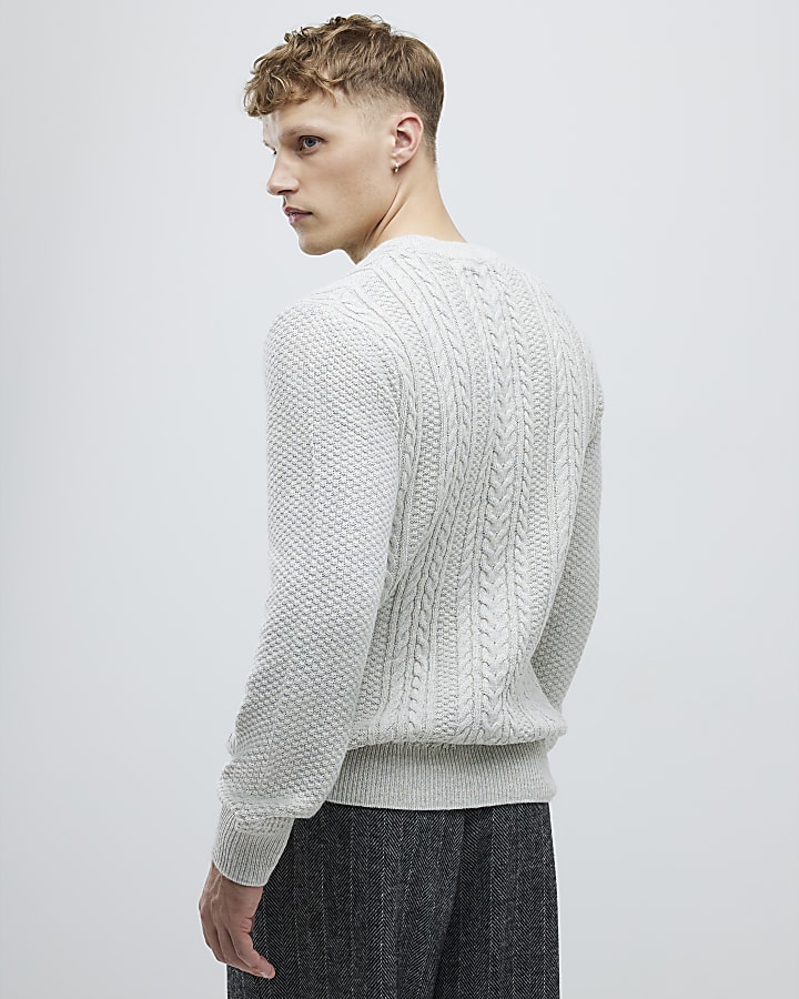 Cream Slim Fit Cable Knit Jumper