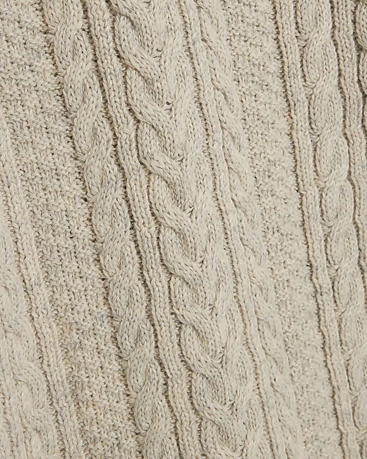 Cream Slim Fit Cable Knit Jumper