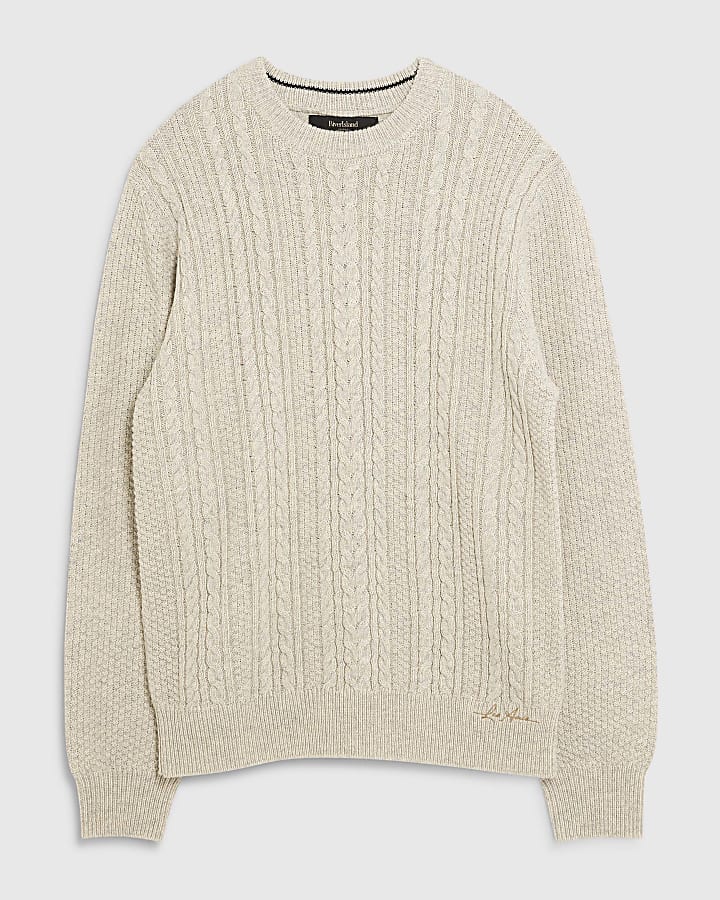 Cream Slim Fit Cable Knit Jumper