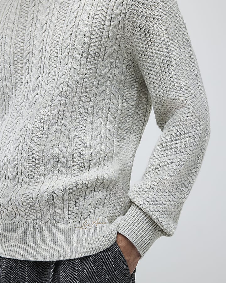 Cream Slim Fit Cable Knit Jumper