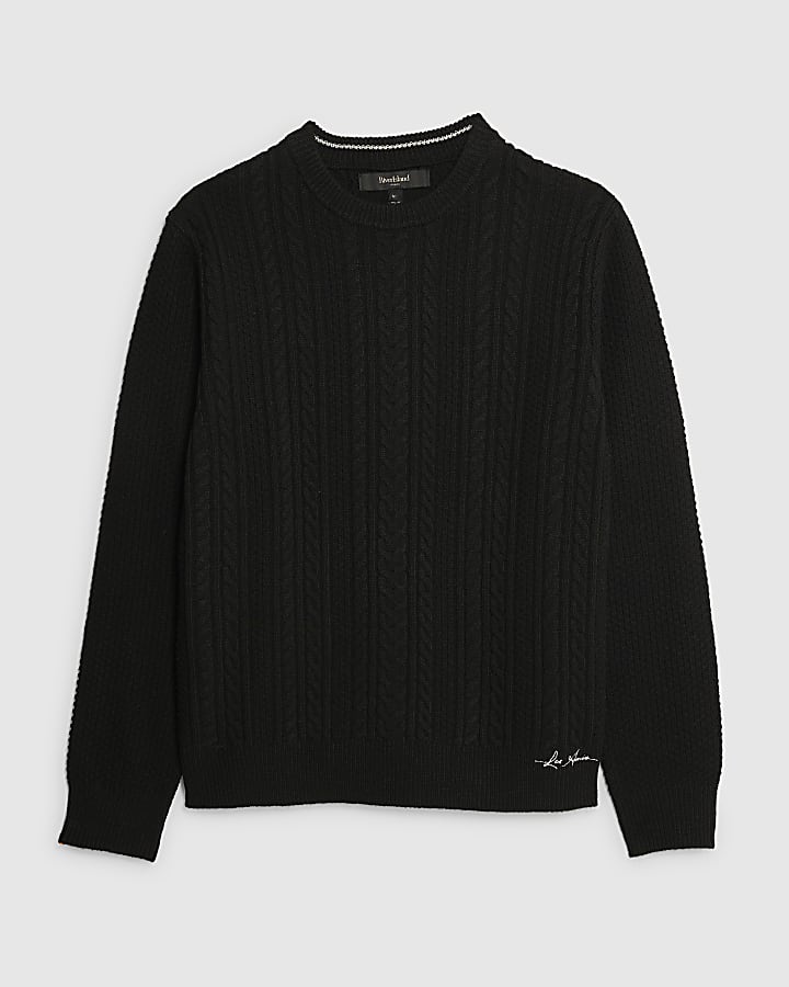 Black Slim Fit Cable Knit Jumper