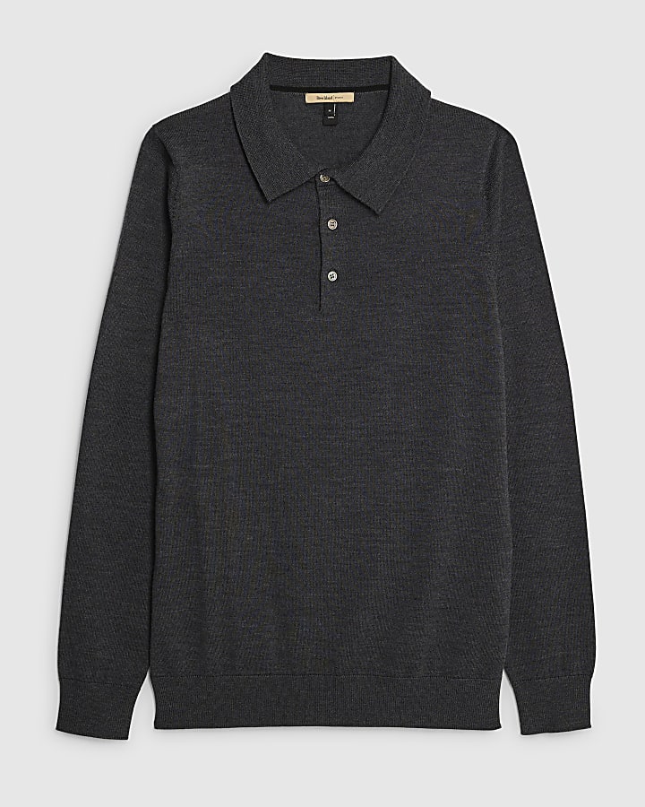 Grey Premium Merino Wool Polo Shirt