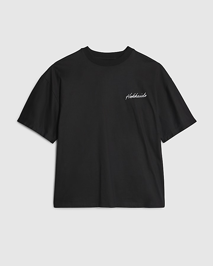 Black Oversized Fit Hokkaido Beaded T-Shirt