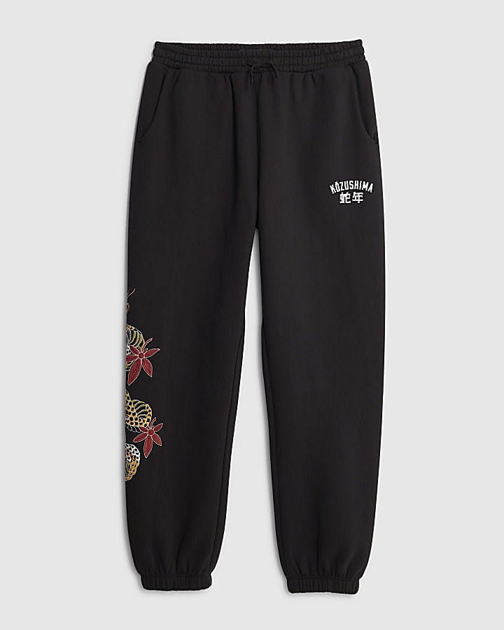 Black Regular Fit Japanese Kozushima Joggers