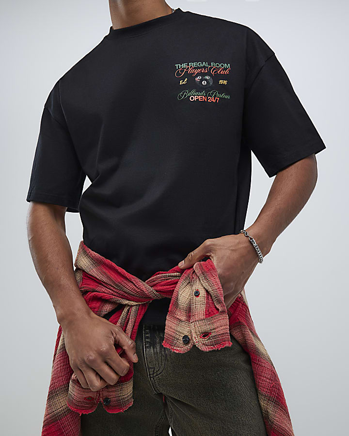 Black Oversized Fit Players Club Pool T-Shirt