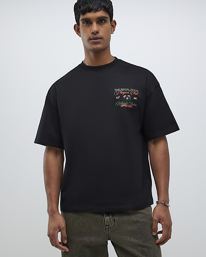 Black Oversized Fit Players Club Pool T-Shirt