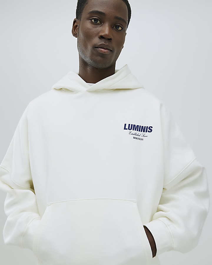 Ecru Oversized Fit Italic Luminis Hoodie