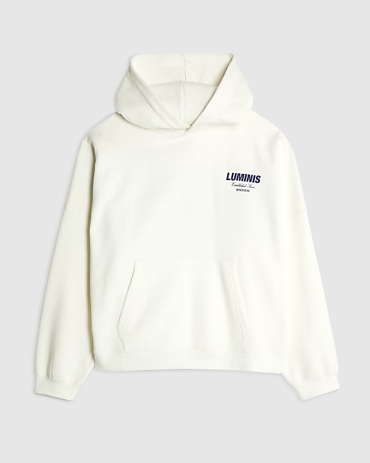 Cream Oversized Fit Italic Luminis Hoodie