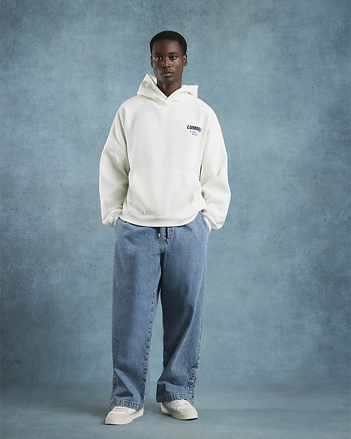 Ecru Oversized Fit Italic Luminis Hoodie