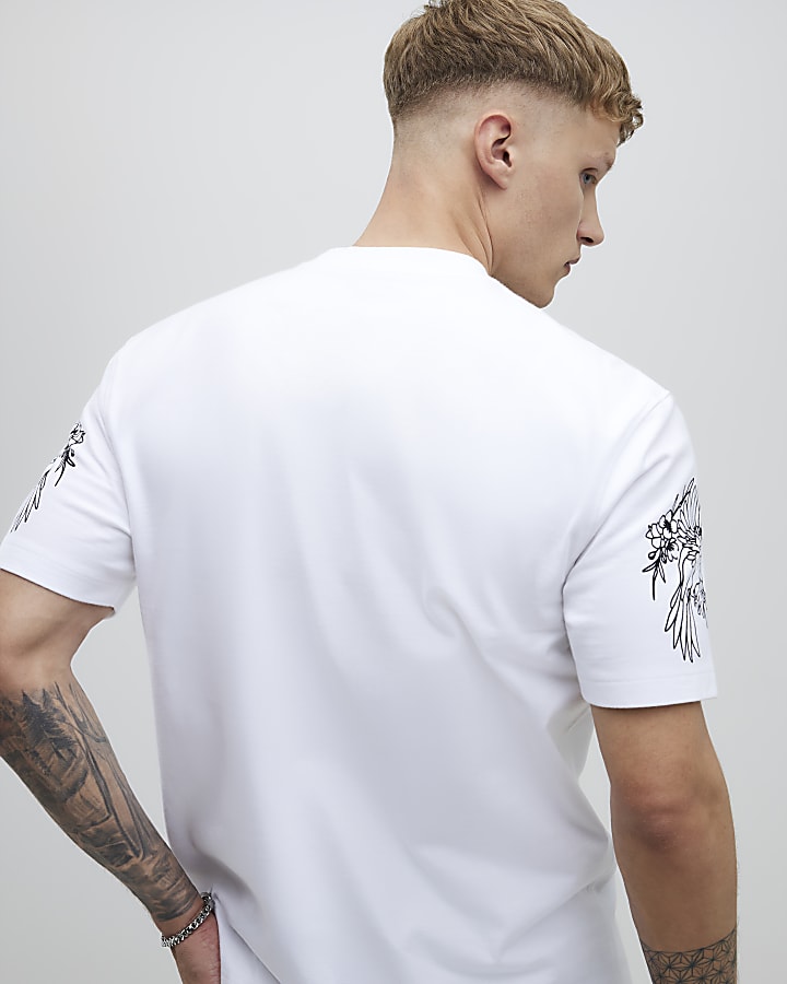 White Oversized Fit Ying Yang Dragons T-Shirt