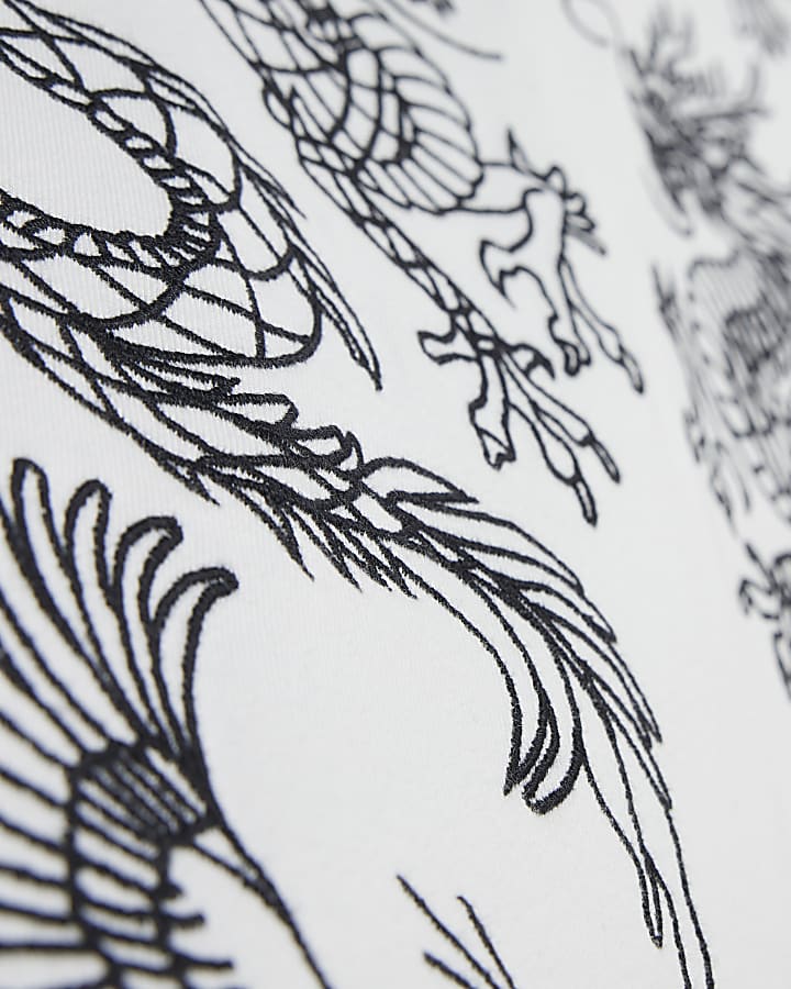 White Oversized Fit Ying Yang Dragons T-Shirt