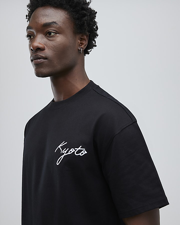 Black Oversized Fit Double Phoenix T-Shirt