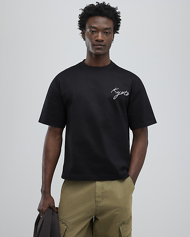 Black Oversized Fit Double Phoenix T-Shirt