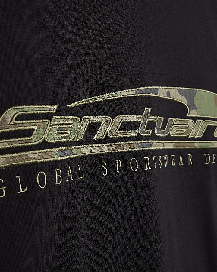 Black Oversized Fit Camo Sanctuaire T-Shirt
