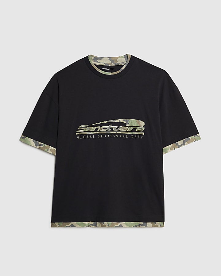 Black Oversized Fit Camo Sanctuaire T-Shirt