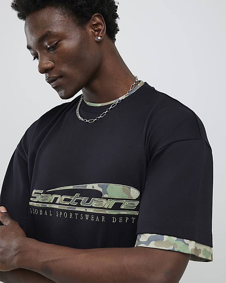 Black Oversized Fit Camo Sanctuaire T-Shirt