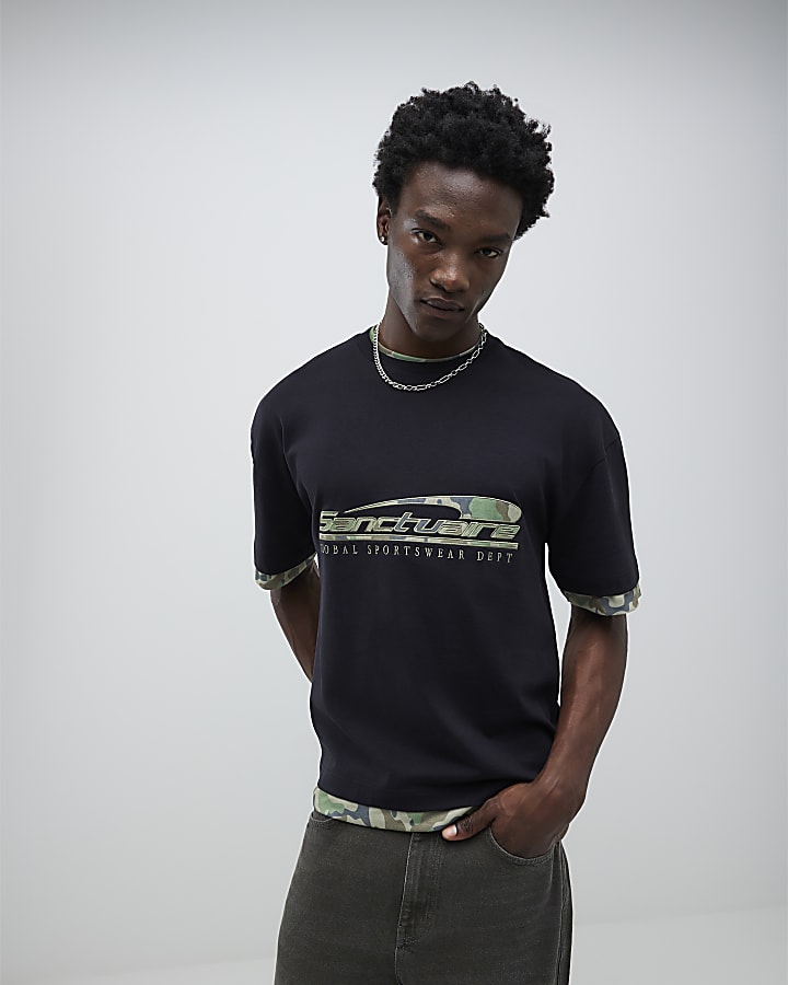 Black Oversized Fit Camo Sanctuaire T-Shirt
