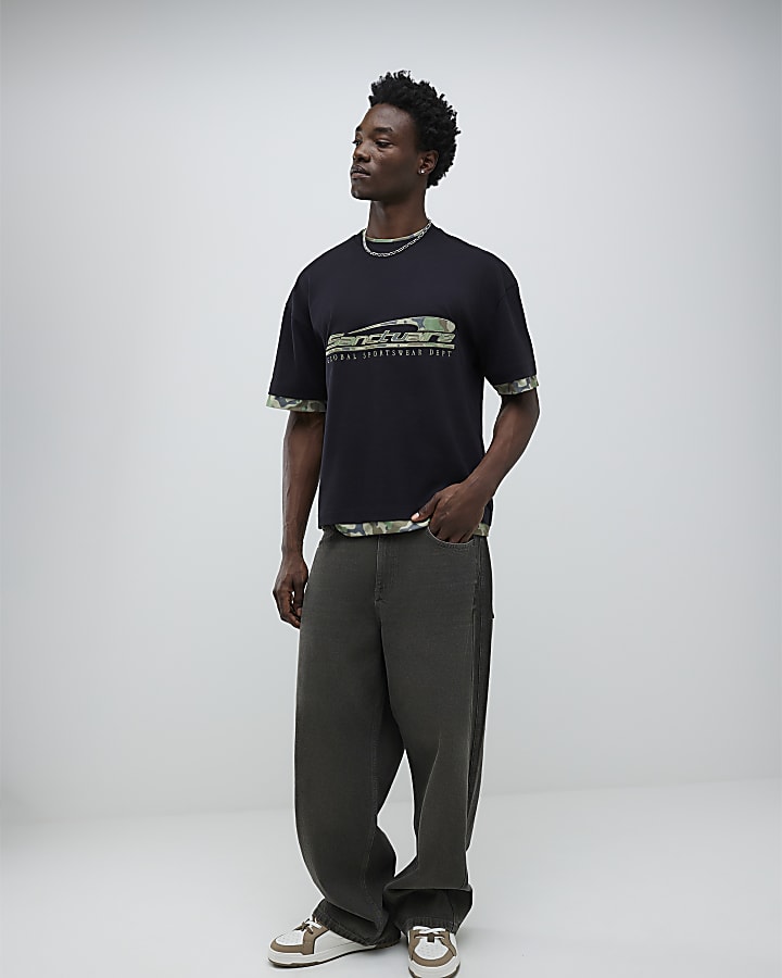 Black Oversized Fit Camo Sanctuaire T-Shirt