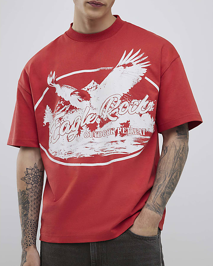 Red Oversized Fit Eagle Rock T-Shirt