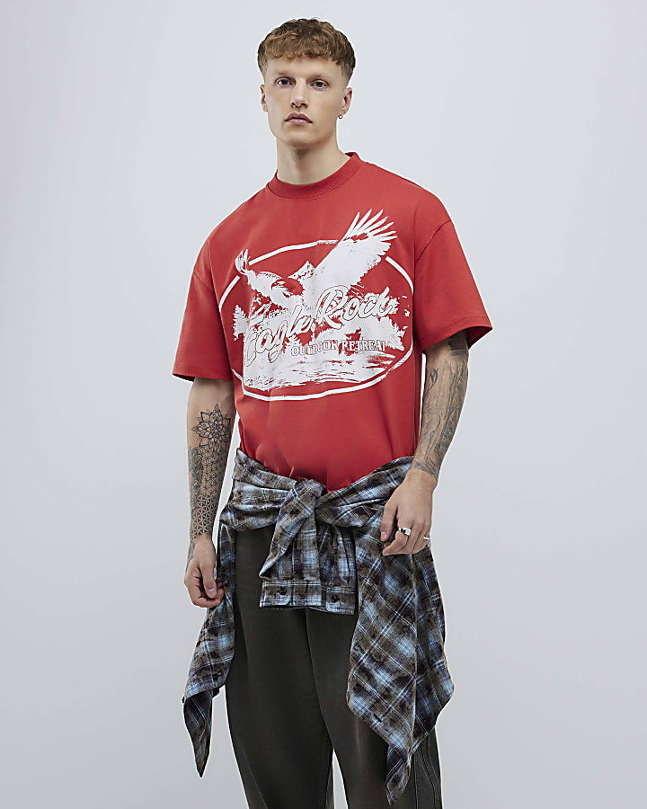 Red Oversized Fit Eagle Rock T-Shirt