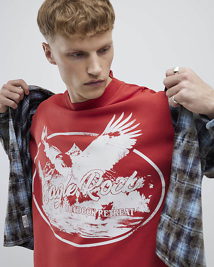 Red Oversized Fit Eagle Rock T-Shirt