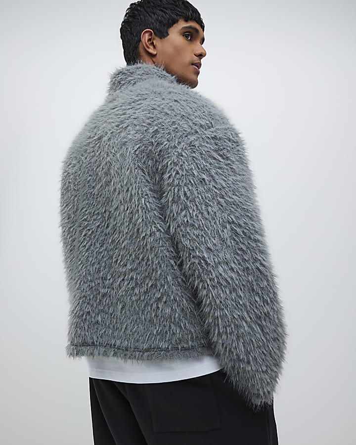 Grey Oversized Fit Fuzzy Sweatshirt