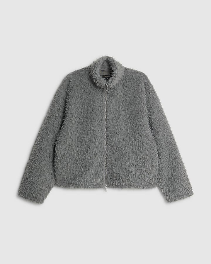 Grey Oversized Fit Fuzzy Sweatshirt