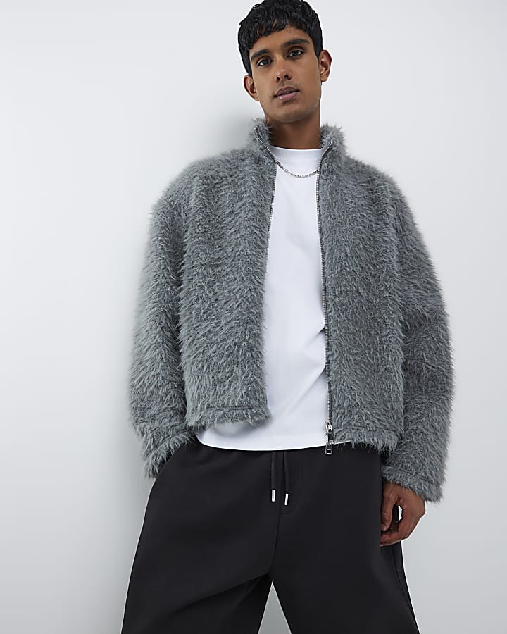 Grey Oversized Fit Fuzzy Sweatshirt