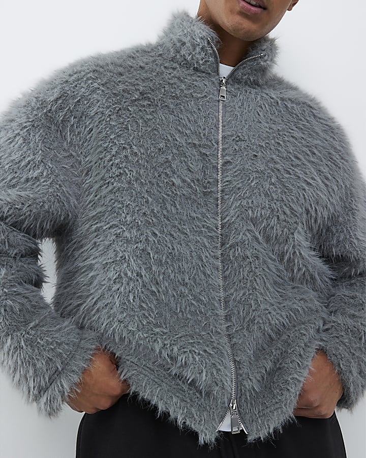 Grey Oversized Fit Fuzzy Sweatshirt