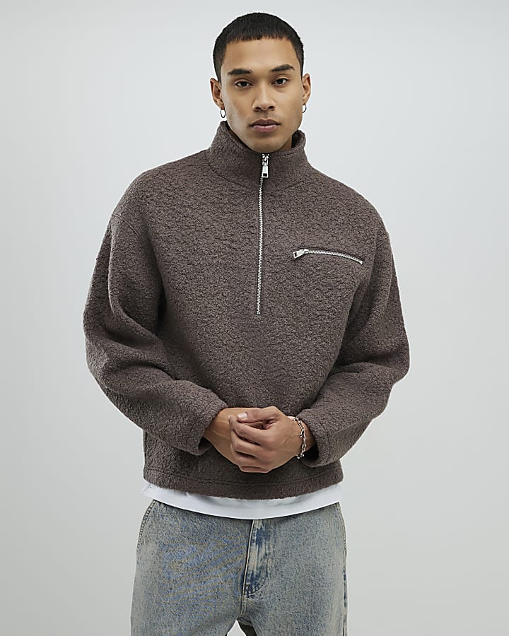 Brown Borg Funnel Neck Sweatshirt