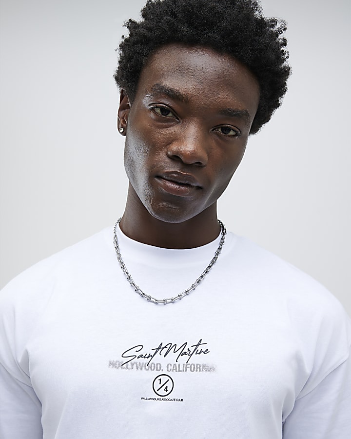 White Oversized Fit City Stacked T-Shirt