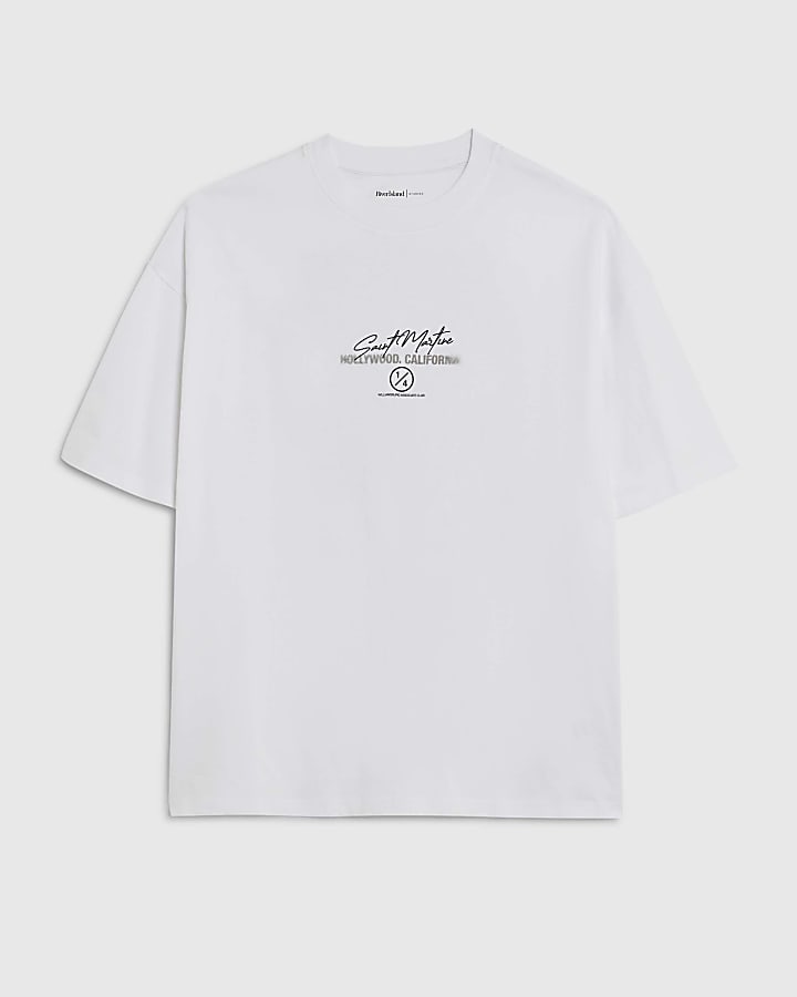 White Oversized Fit City Stacked T-Shirt