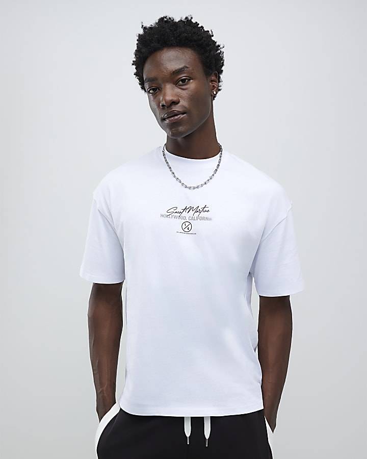White Oversized Fit City Stacked T-Shirt