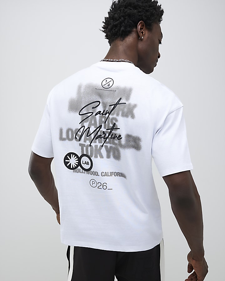 White Oversized Fit City Stacked T-Shirt