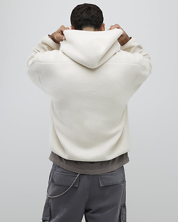 Ecru Oversized Fit Borg Hoodie