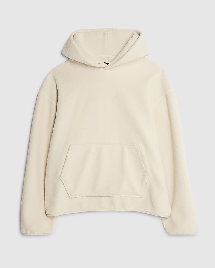 Ecru Oversized Fit Borg Hoodie