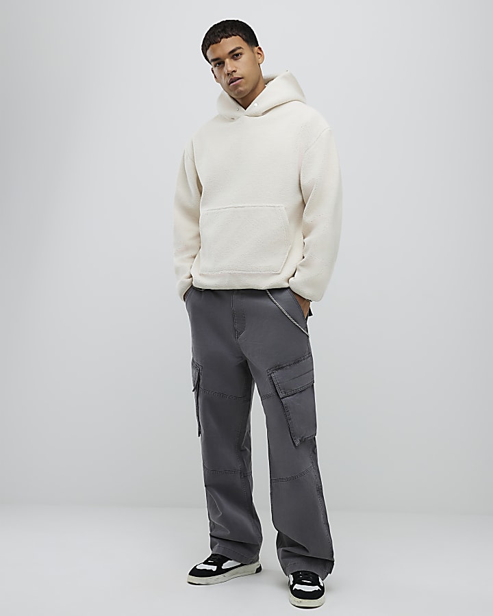 Ecru Oversized Fit Borg Hoodie