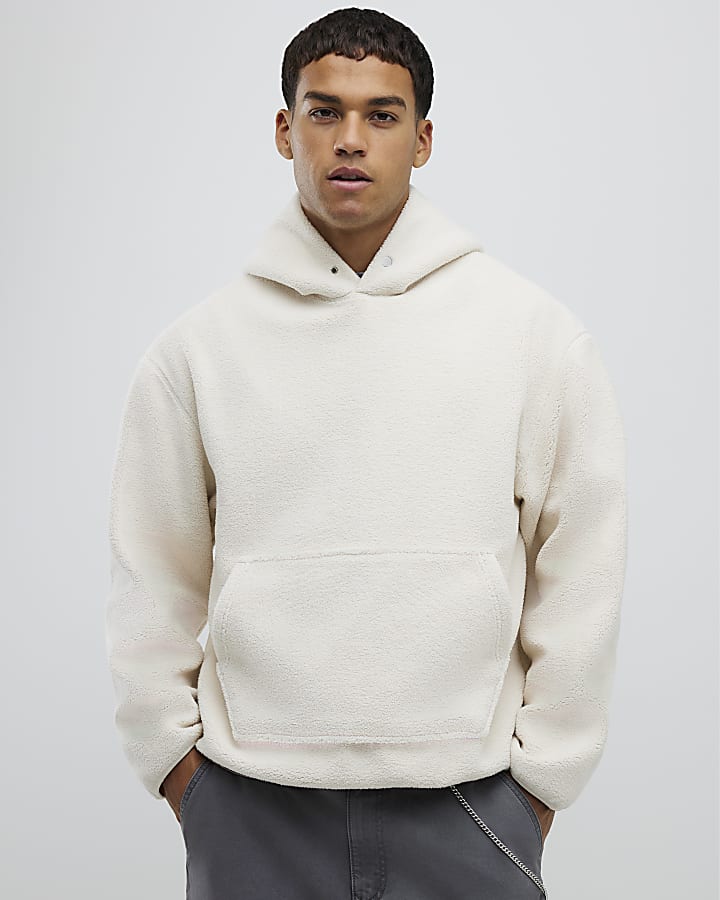 Ecru Oversized Fit Borg Hoodie
