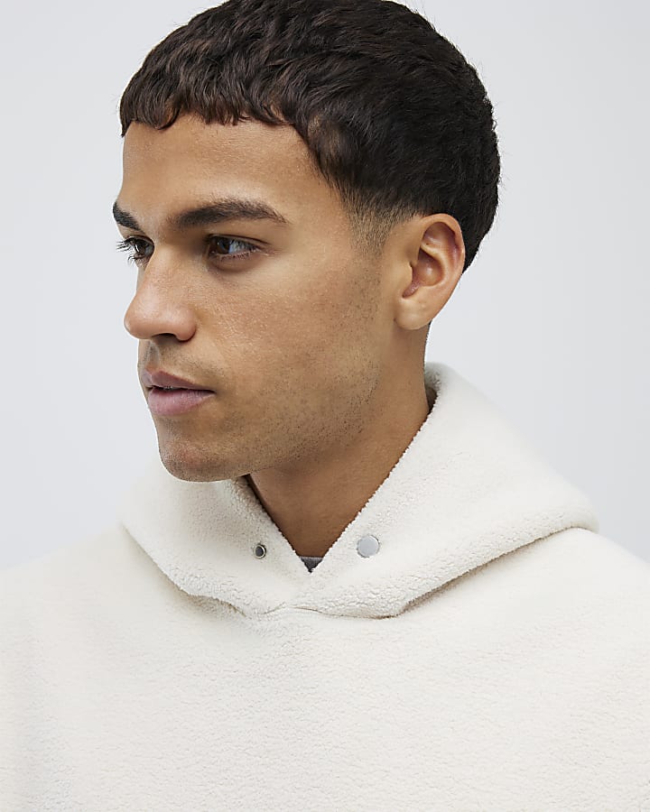 Ecru Oversized Fit Borg Hoodie