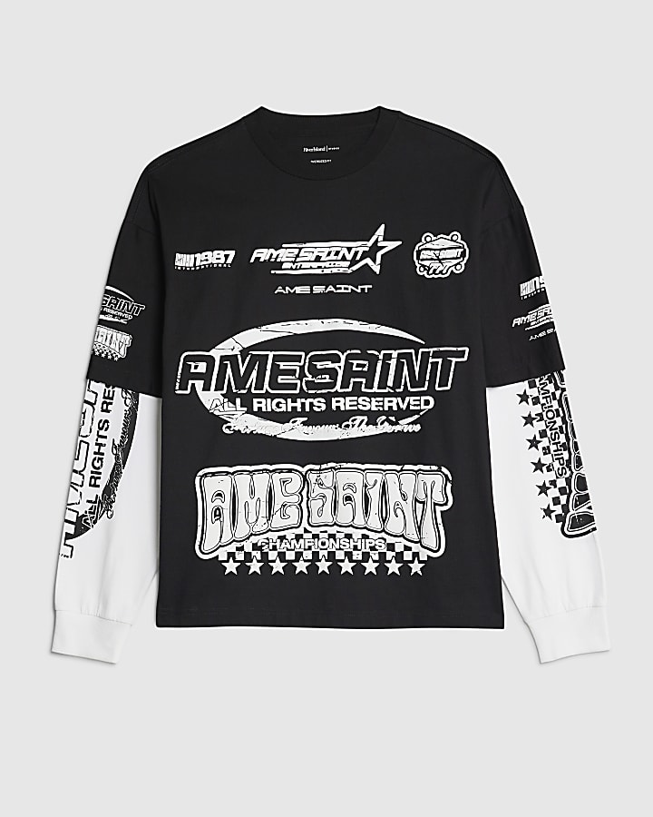 Black Ame Saint Double Layer T-Shirt