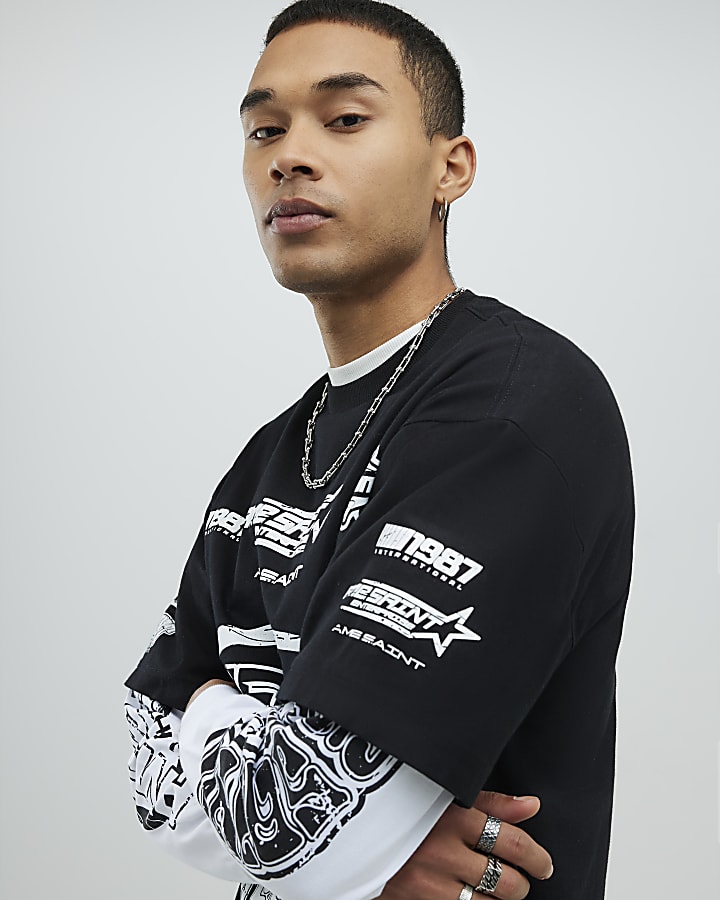 Black Ame Saint Double Layer T-Shirt