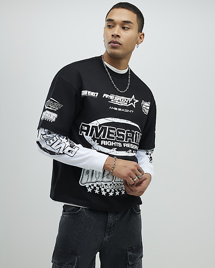 Black Ame Saint Double Layer T-Shirt