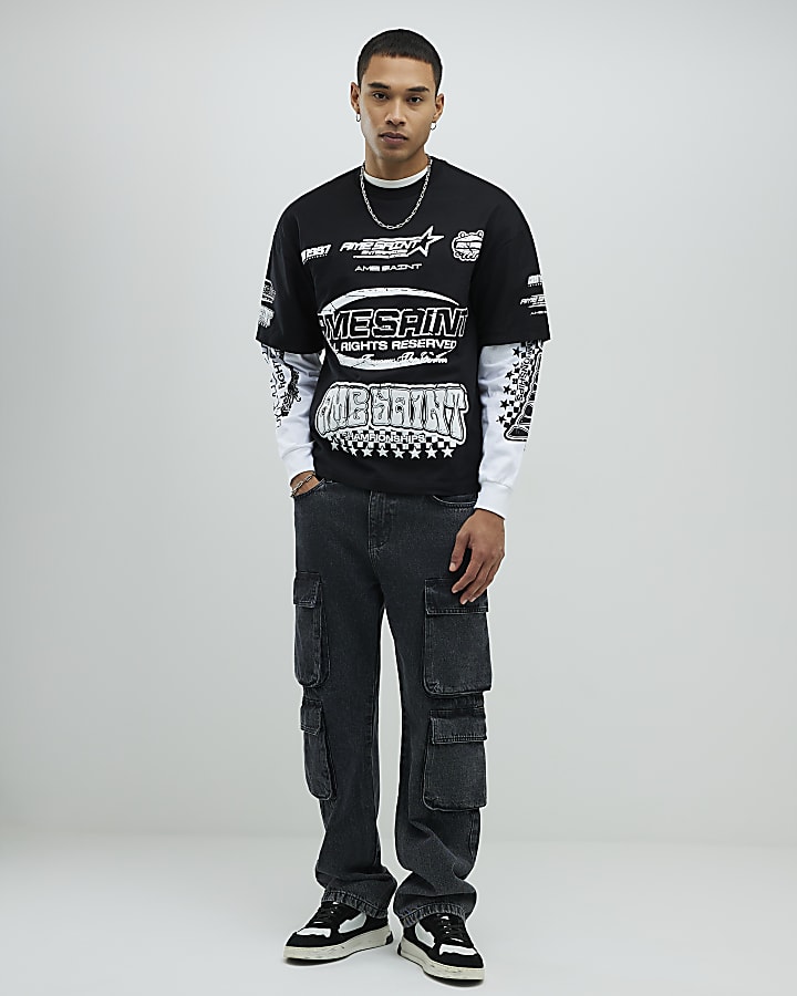 Black Ame Saint Double Layer T-Shirt