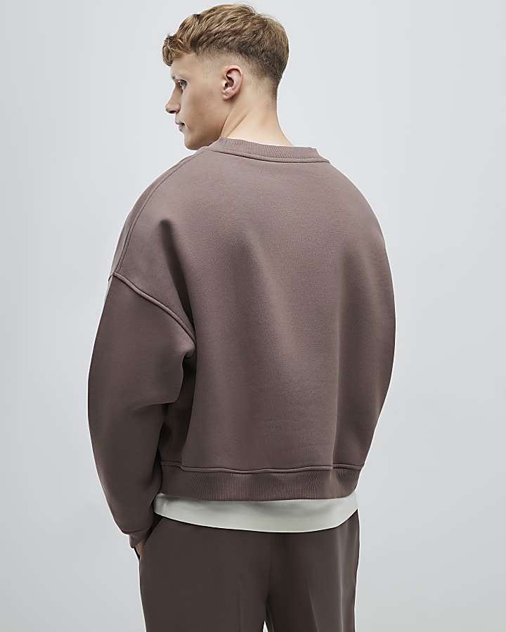 Brown Oversized Fit Floral Rope Sweatshirt