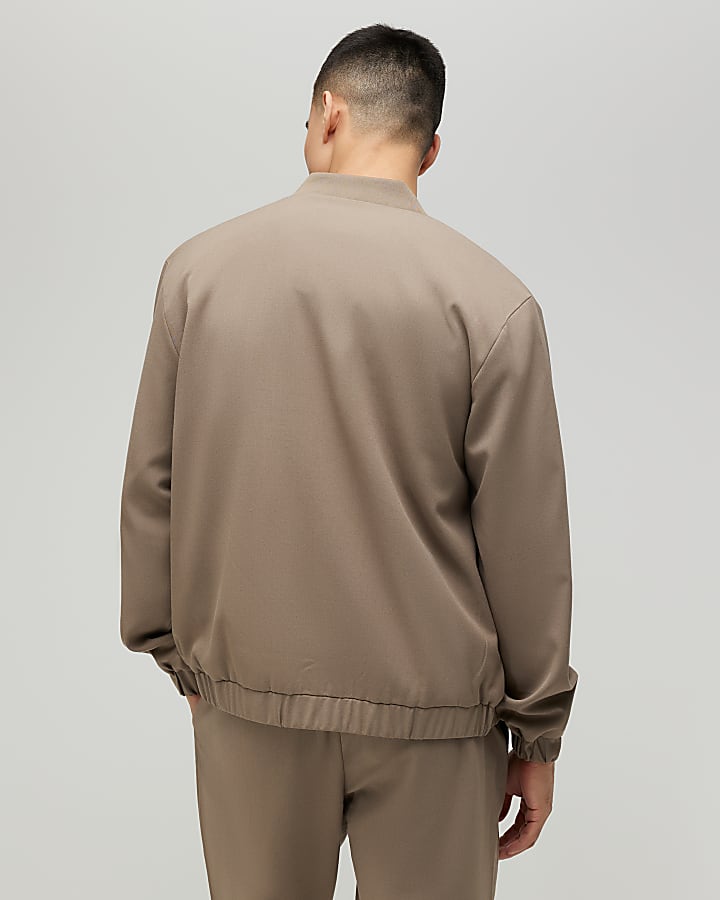Beige Slim Fit Bomber Jacket