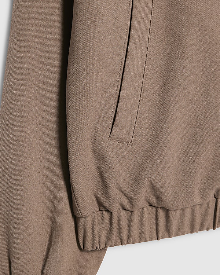 Beige Slim Fit Bomber Jacket