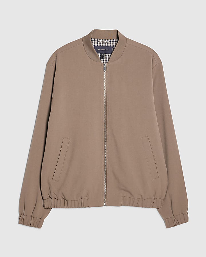 Beige Slim Fit Bomber Jacket