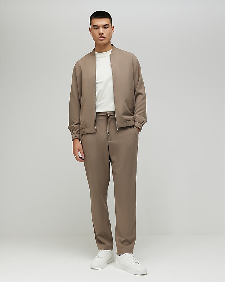 Beige Slim Fit Bomber Jacket