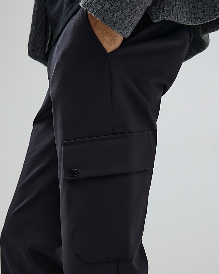 Black Skinny Fit Smart Cargo Trousers